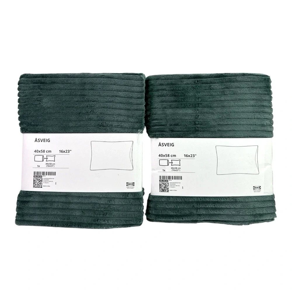 IKEA ASVEIG Cushion Covers Set of 2 Dark Gray Turquoise Corduroy Cotton 16x23